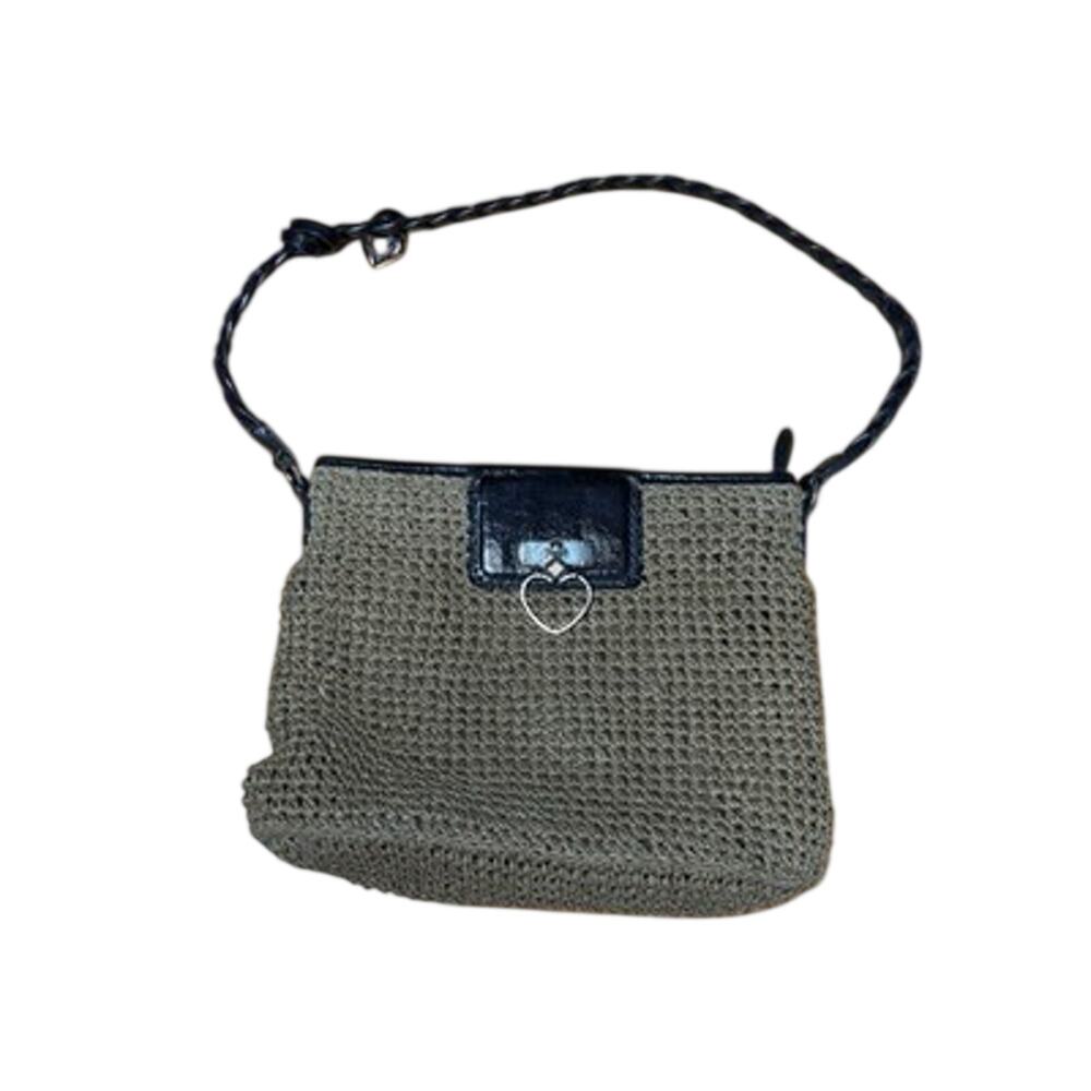Brighton Straw Shoulder Bag Purse with Leather Strap & Heart Charm Tan Brown